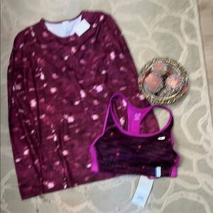 NWT🌷CHAMPION🌷Bundle berry print racerback sports bra, duo dry LS compression top